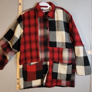 Ashley Hill Vintage‎ Patchwork Wool Plaid Jacket Red Black Buffalo Check Medium